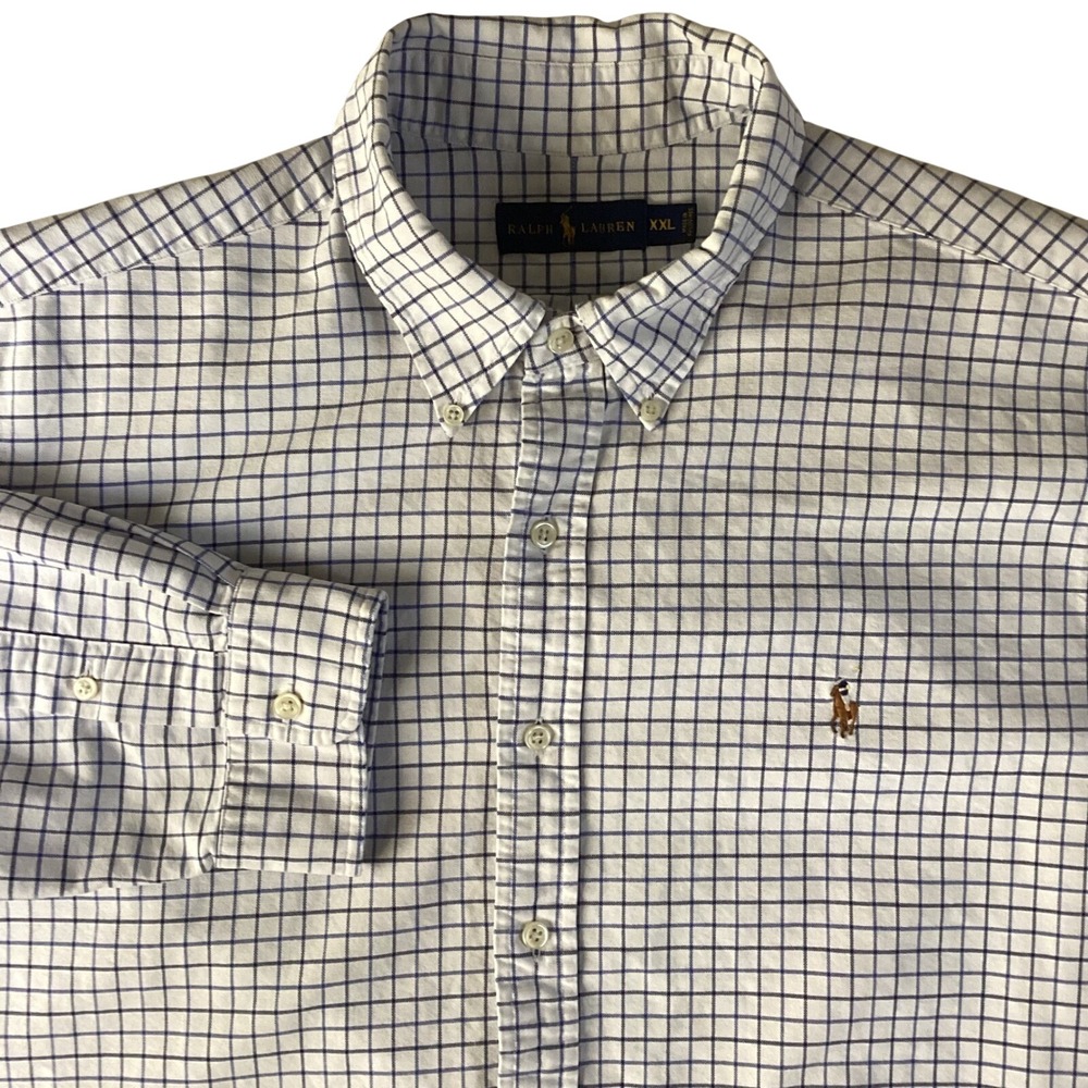 Ralph Lauren Mens XXL Blue White Windowpane Check Button Down Shirt Long Sleeve